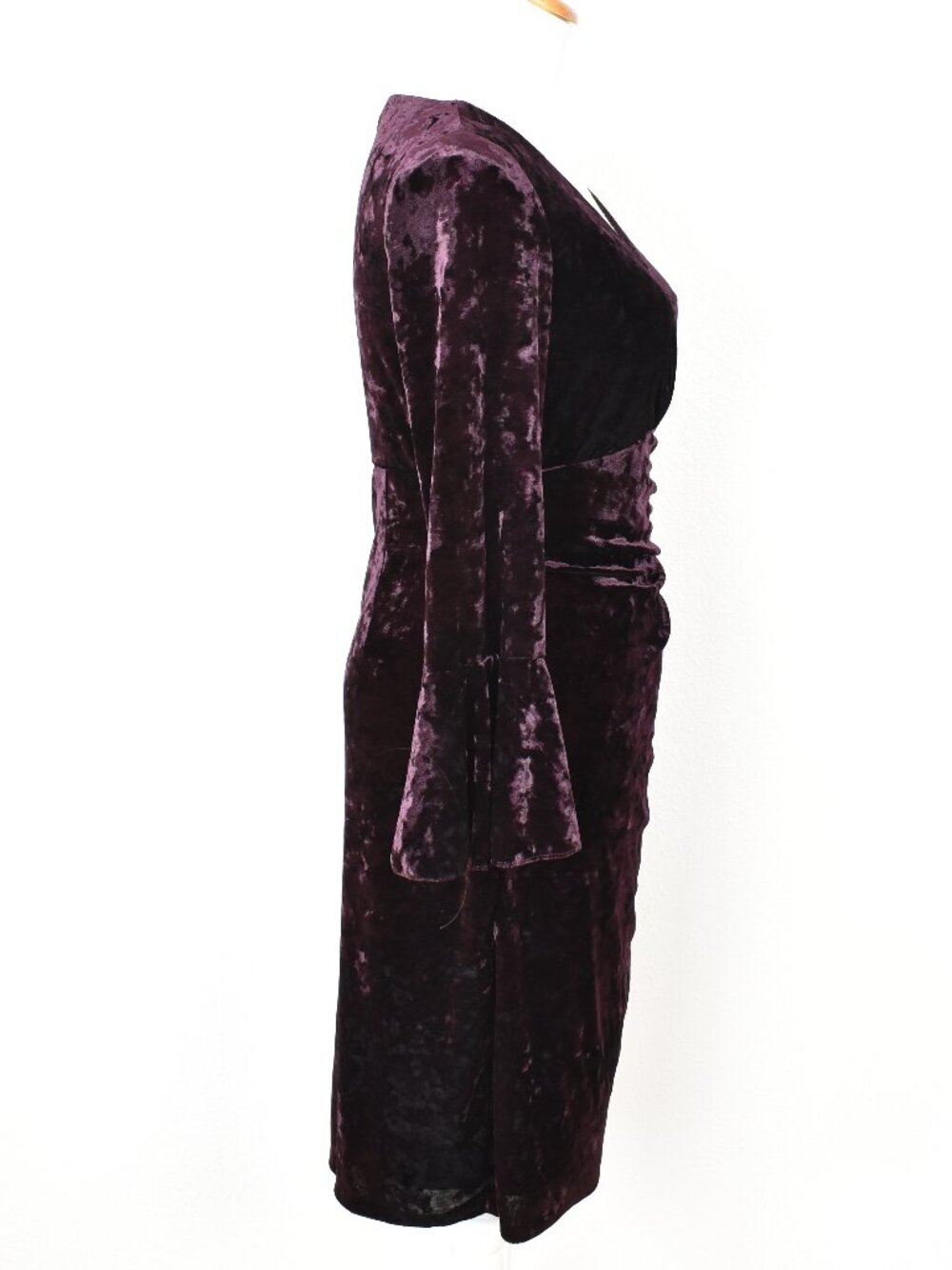 Lauren Ralph Lauren Velvet Faux Wrap Flutter Bell Sleeve Sheath Dress - 8 - Picture 5 of 10
